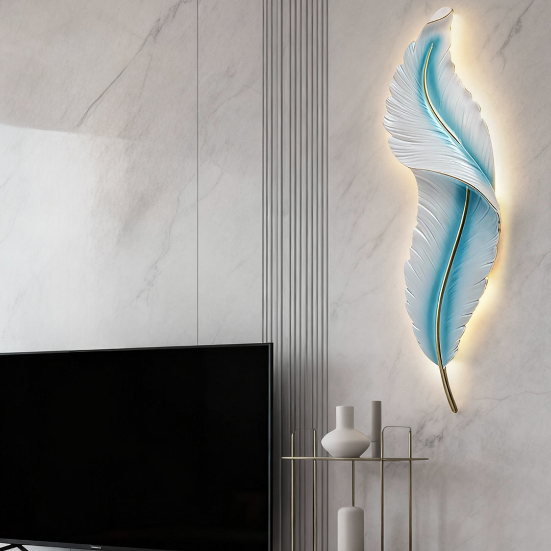 Feather Wall Light, Resin LED Wall Art Sconce