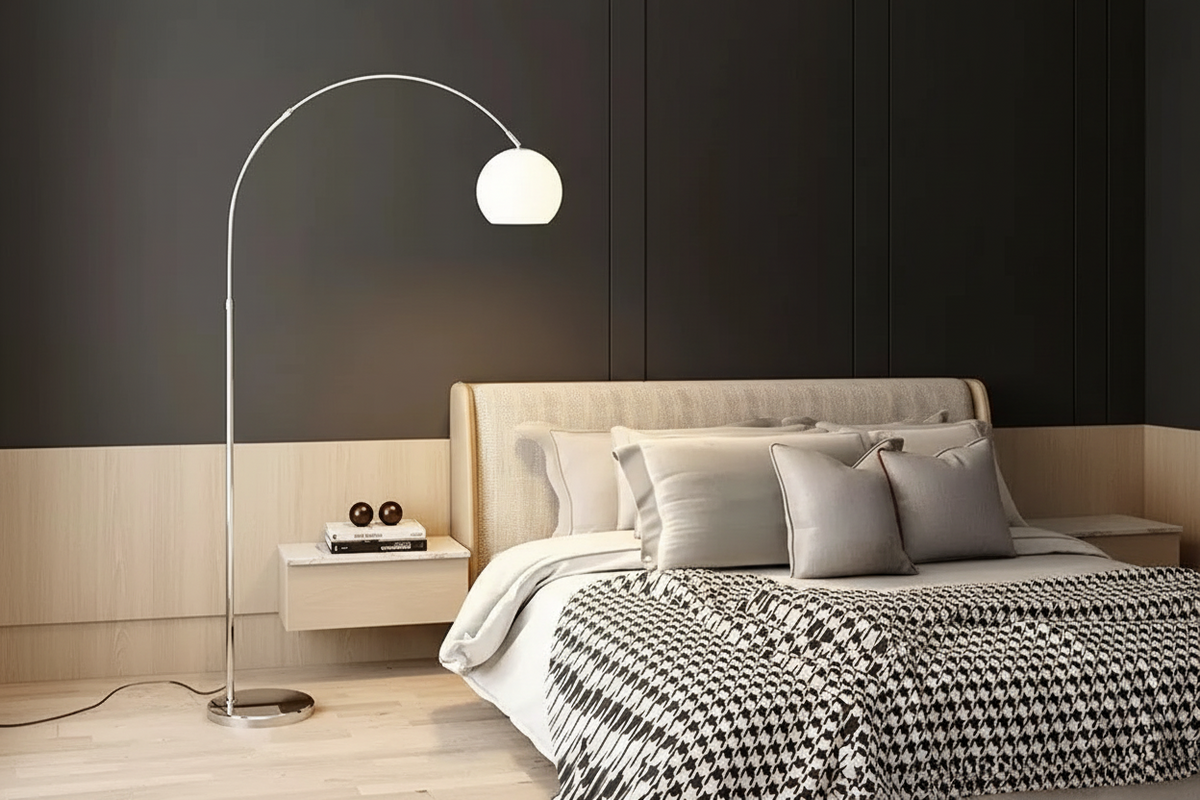 Chrome Arc Floor Lamp, Marble Base Over Sofa Reading Lamp