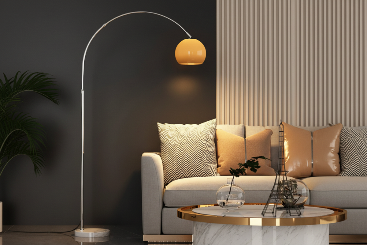 Chrome Arc Floor Lamp, Marble Base Over Sofa Reading Lamp