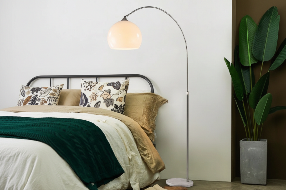 Chrome Arc Floor Lamp, Marble Base Over Sofa Reading Lamp