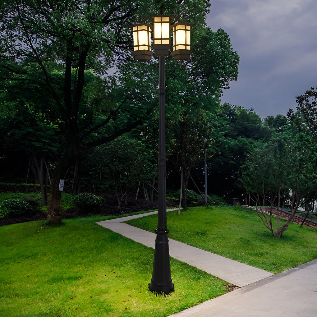 Outdoor Lamp Post, Modern 2 or 3 Head Solar or Hardwired