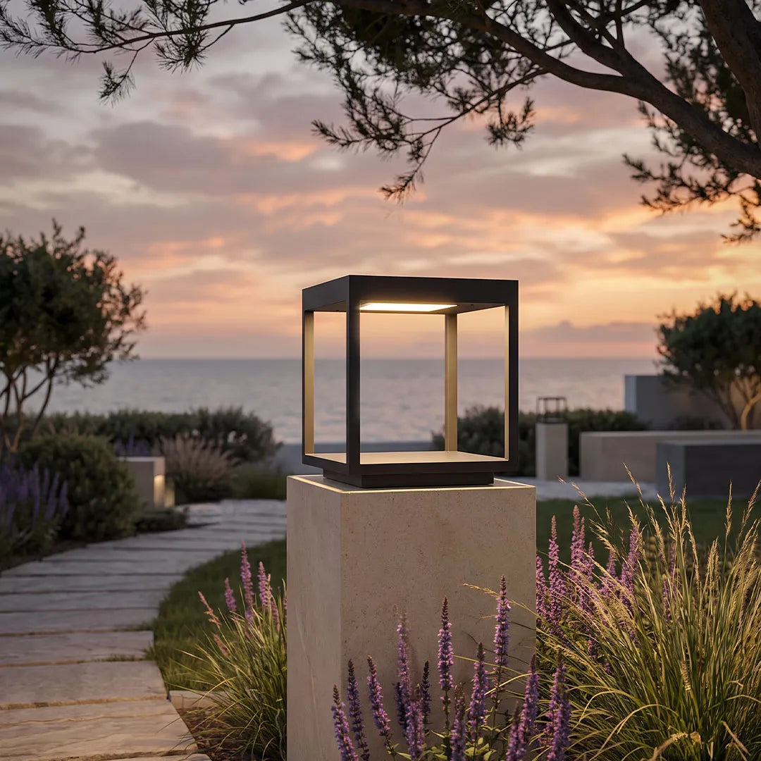 Open Frame Square Pillar Light, Solar or Hardwired Lantern