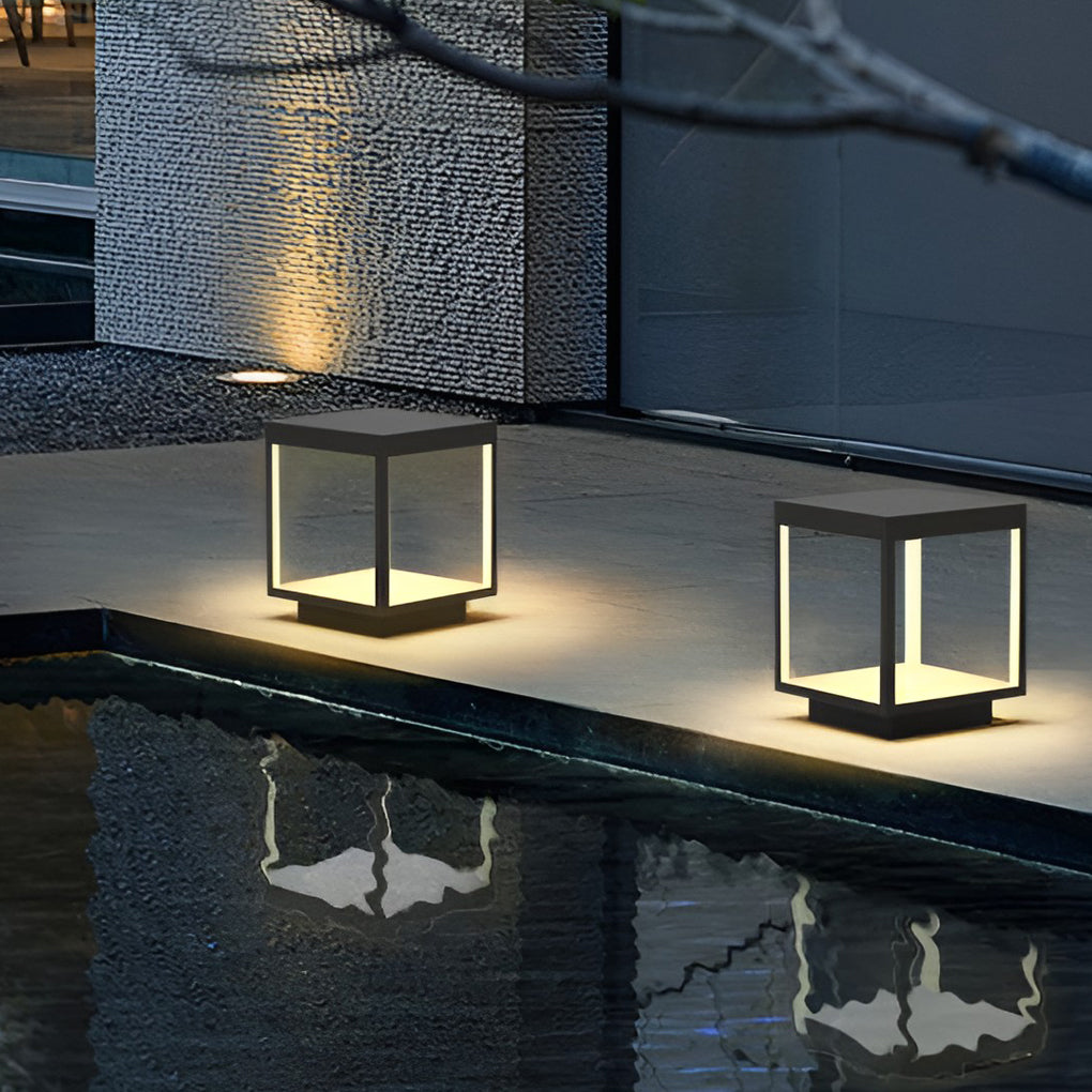 Open Frame Square Pillar Light, Solar or Hardwired Lantern