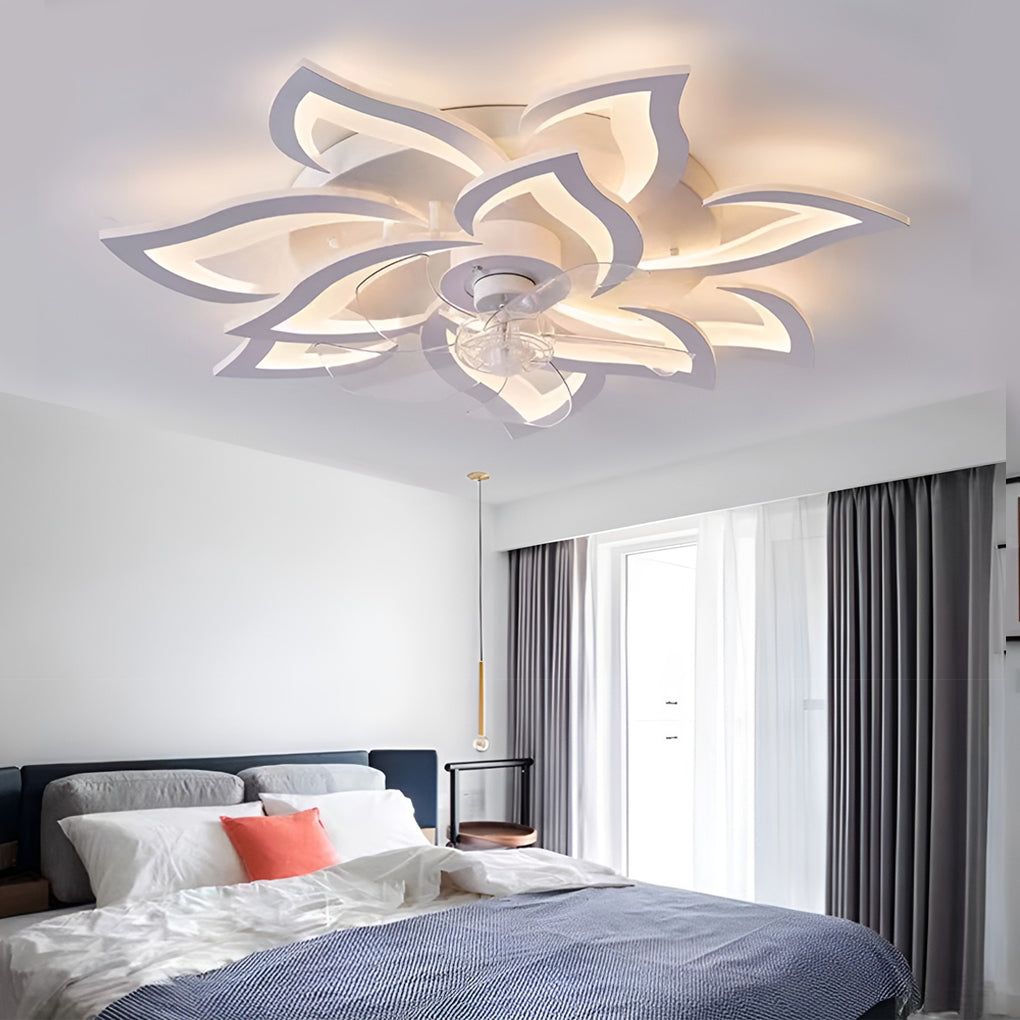 Flower Shape Ceiling Fan with Light, Dimmable LED Flush Fan