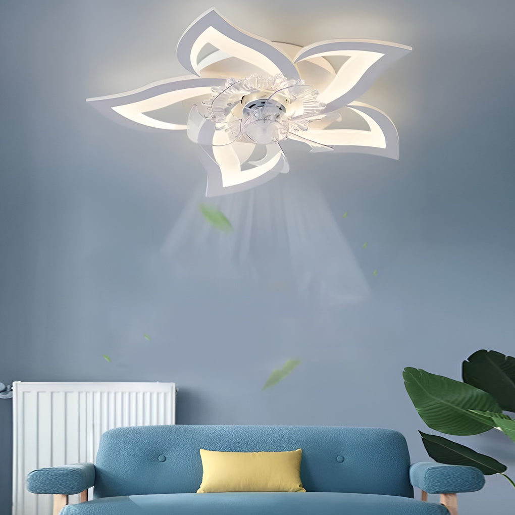 Flower Shape Ceiling Fan with Light, Dimmable LED Flush Fan
