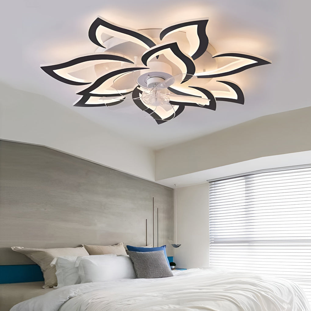 Flower Shape Ceiling Fan with Light, Dimmable LED Flush Fan