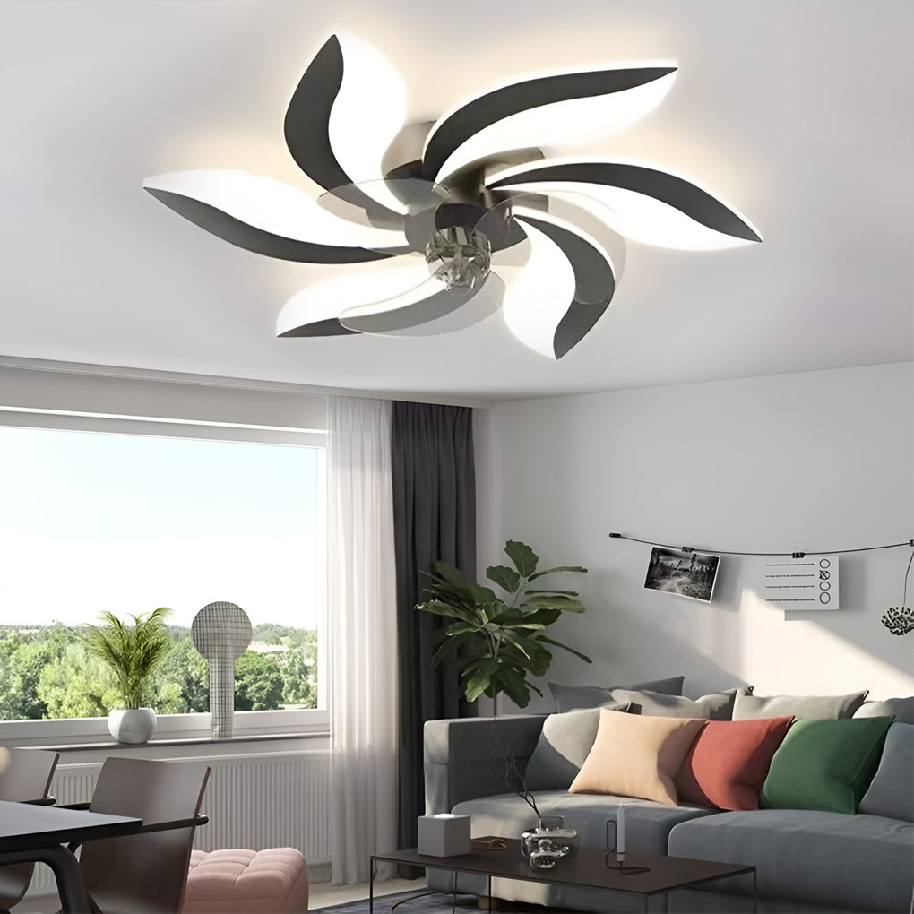Flower Shape Ceiling Fan with Light, Dimmable LED Flush Fan