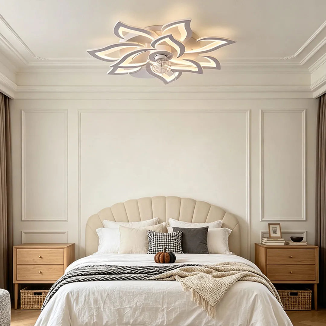 Flower Shape Ceiling Fan with Light, Dimmable LED Flush Fan