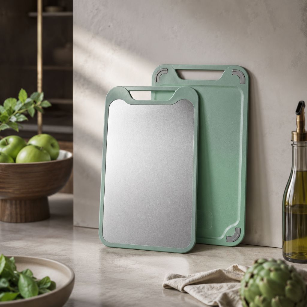Stainless Steel Cutting Board, Double Sided, Garlic Grinder