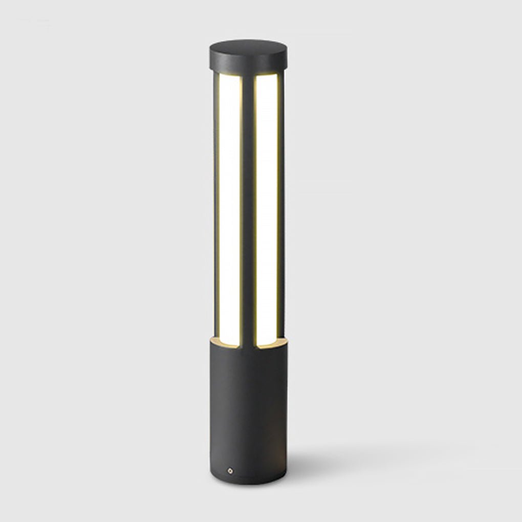 Modern LED Bollard Light, Black Cylindrical Pathway Post