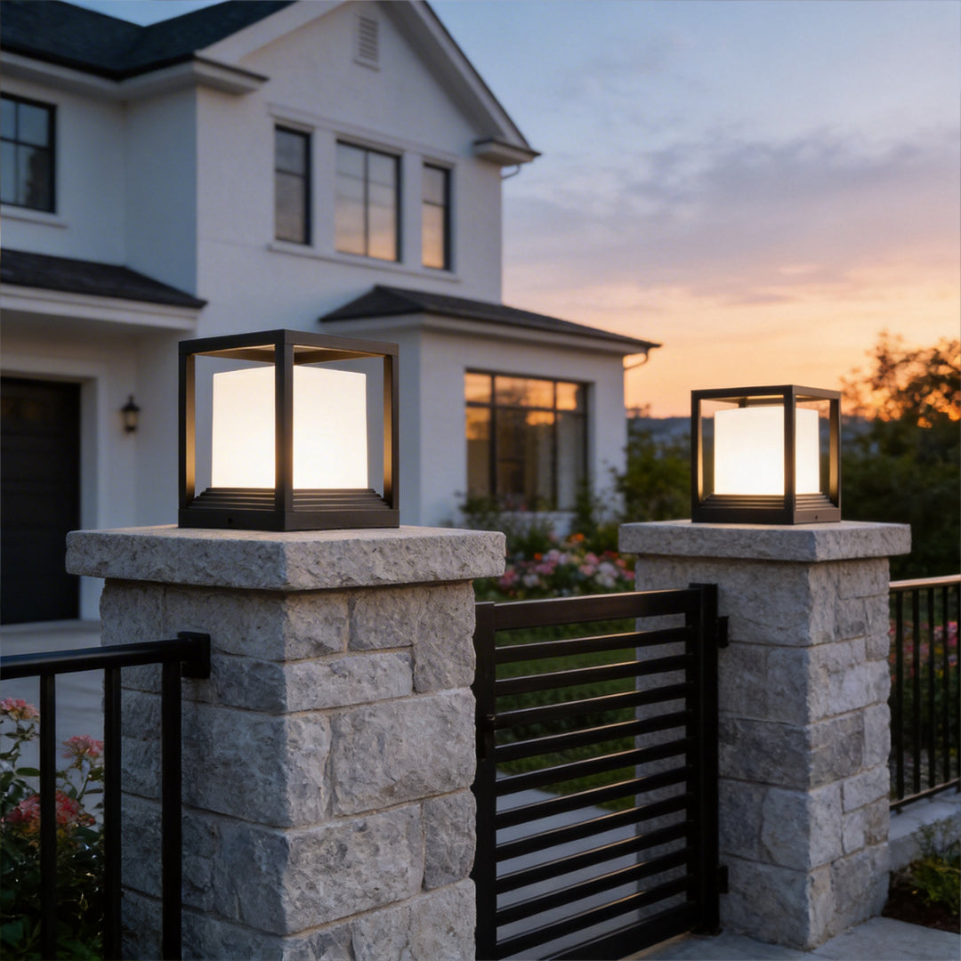 Garden Pedestal Light, Square Solar or Hardwired Post Lamp