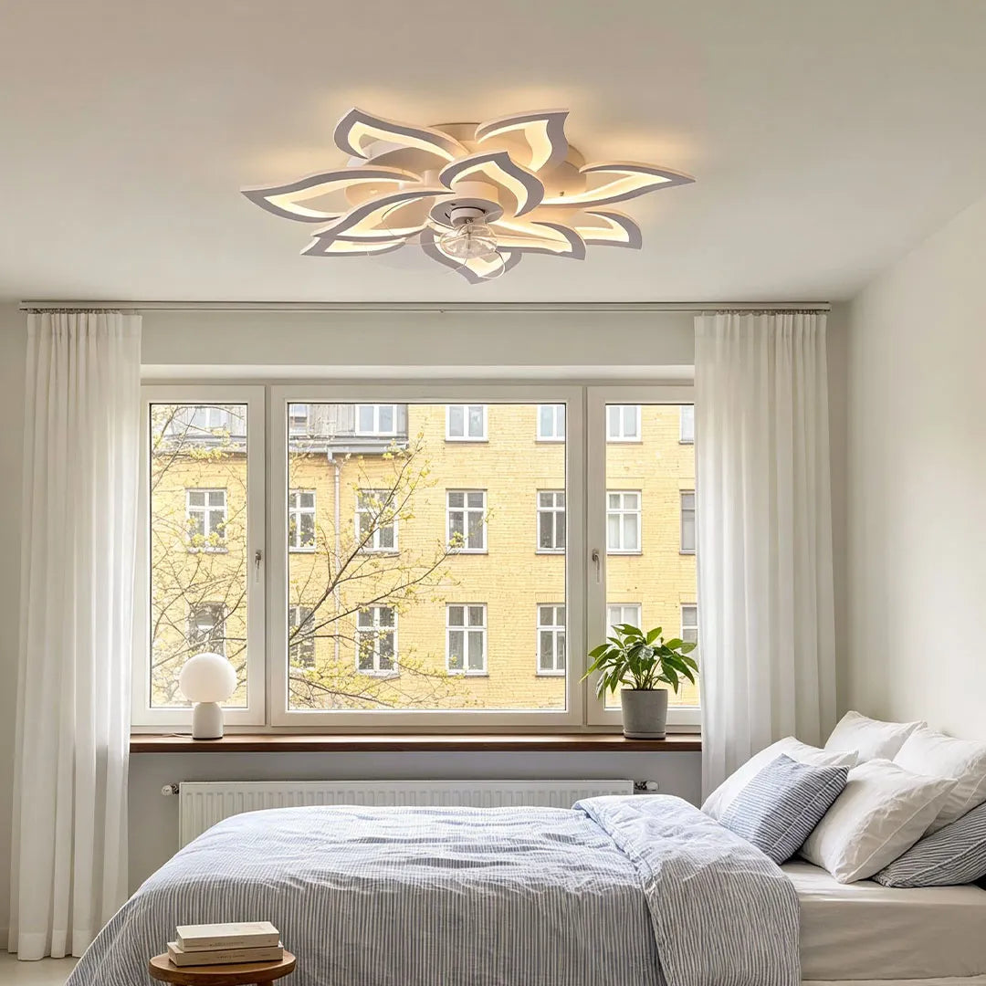 Flower Shape Ceiling Fan with Light, Dimmable LED Flush Fan