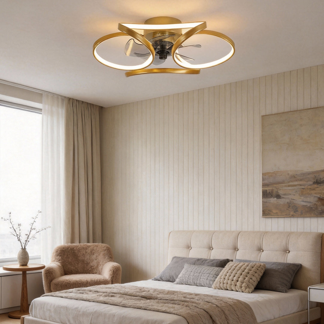 Flower Ceiling Fan with Light, Dimmable LED Flush Mount Fan