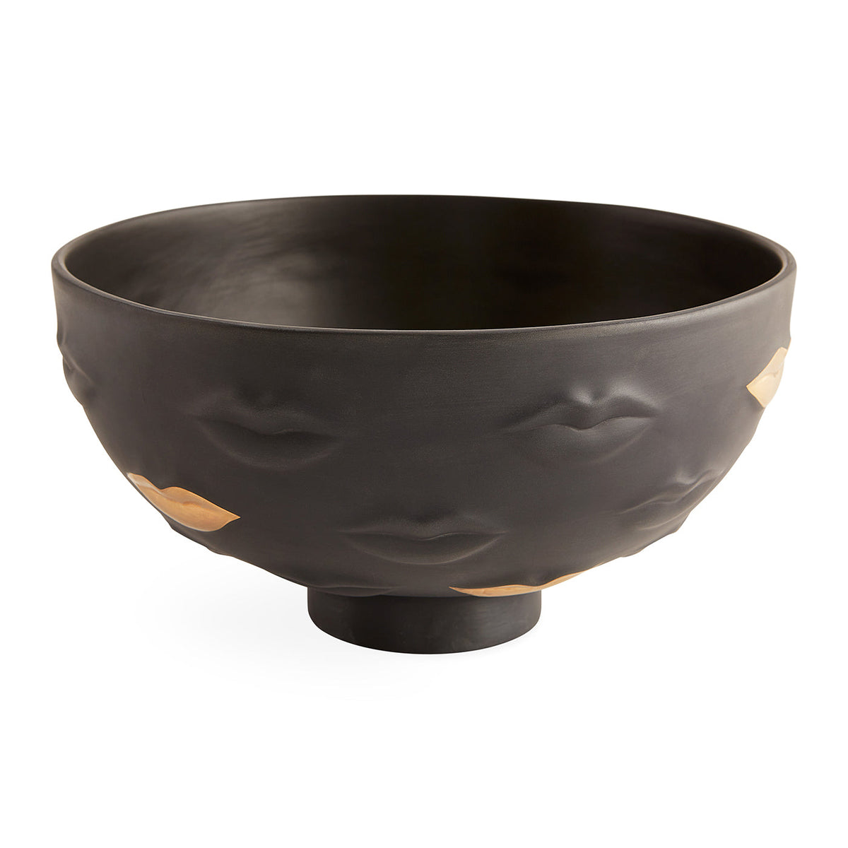 Porcelain Serving Bowl, Black Sculpted Lips Motif Bowl