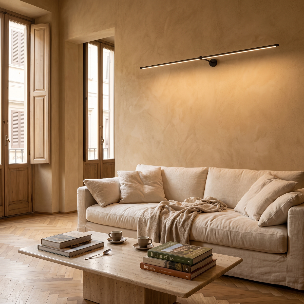 Skyline linear LED bar light in an Italian palazzo living room
