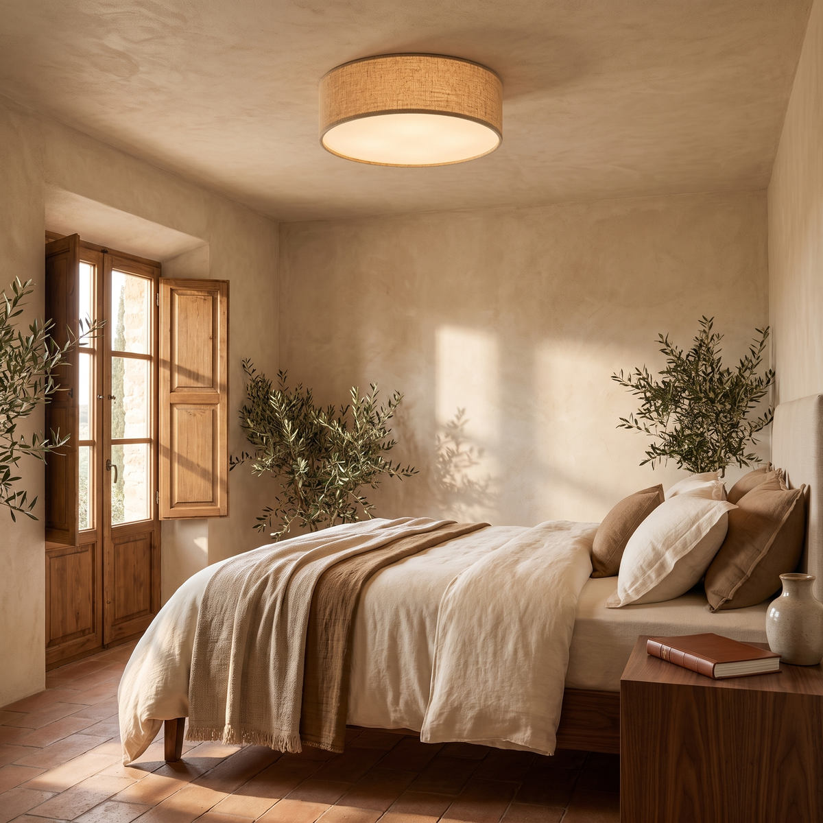Linen Drum Flush Mount in an elegant Italian setting