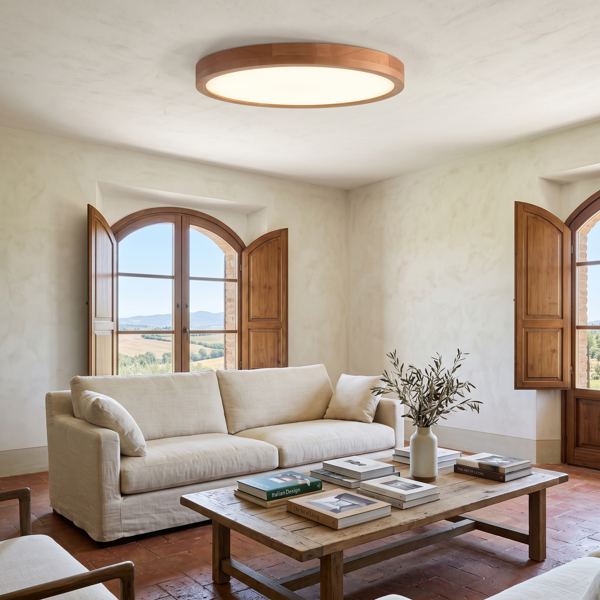 Slim Wooden LED Ceiling Light in an elegant Italian setting