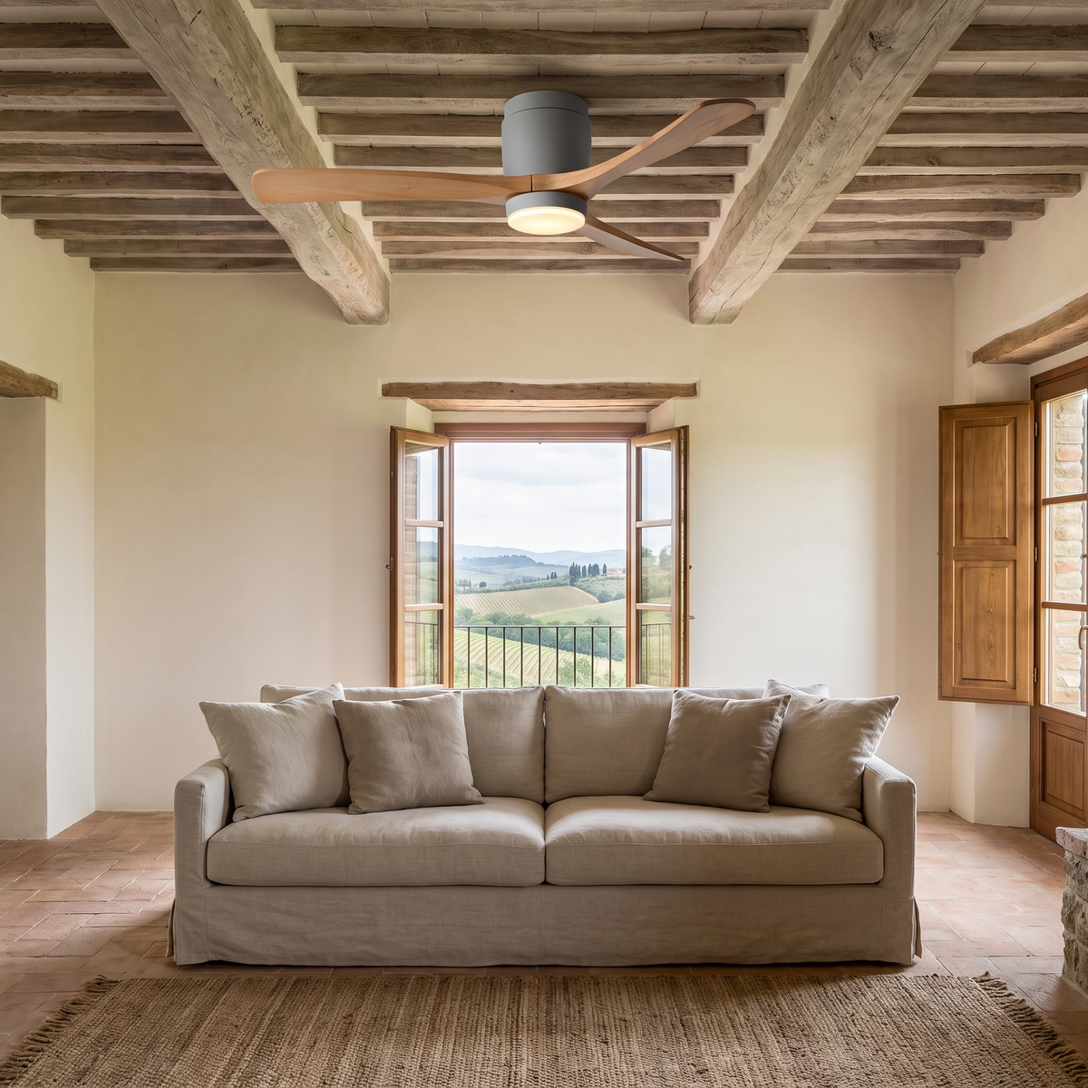 Nordic Wood Blade Ceiling Fan in an elegant Italian setting