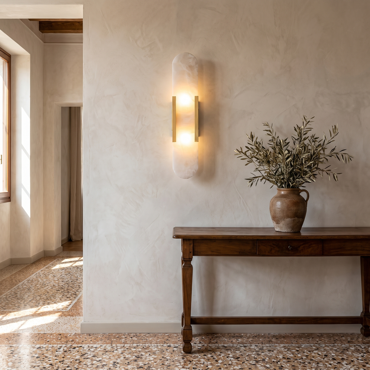 Natural Alabaster Wall Sconce in an elegant Italian interior