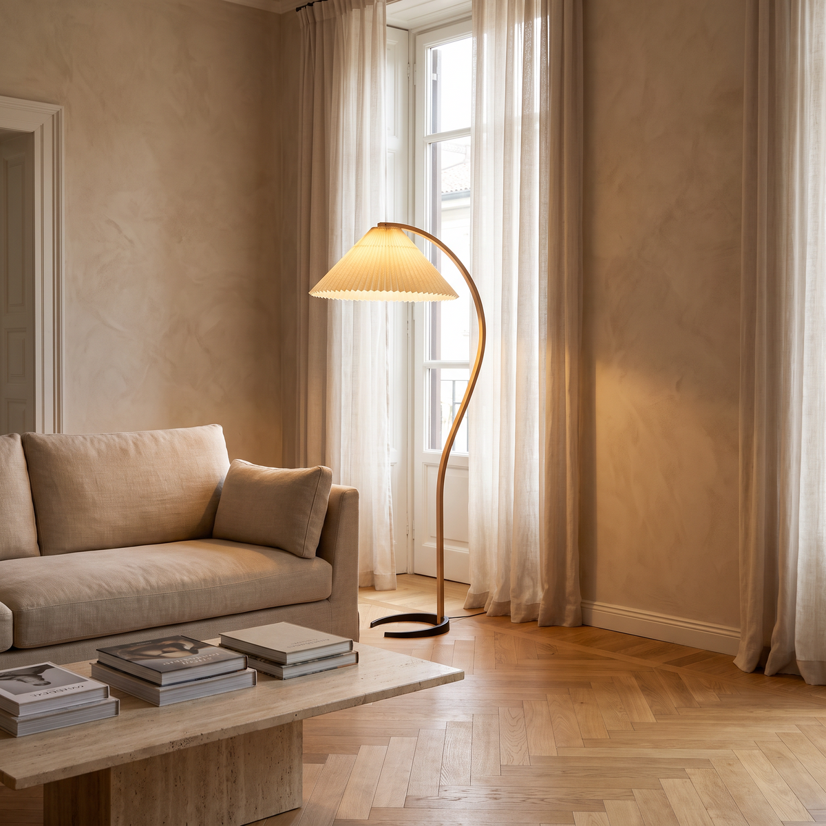 Scandi Beech Wood Floor Lamp in an elegant Italian interior