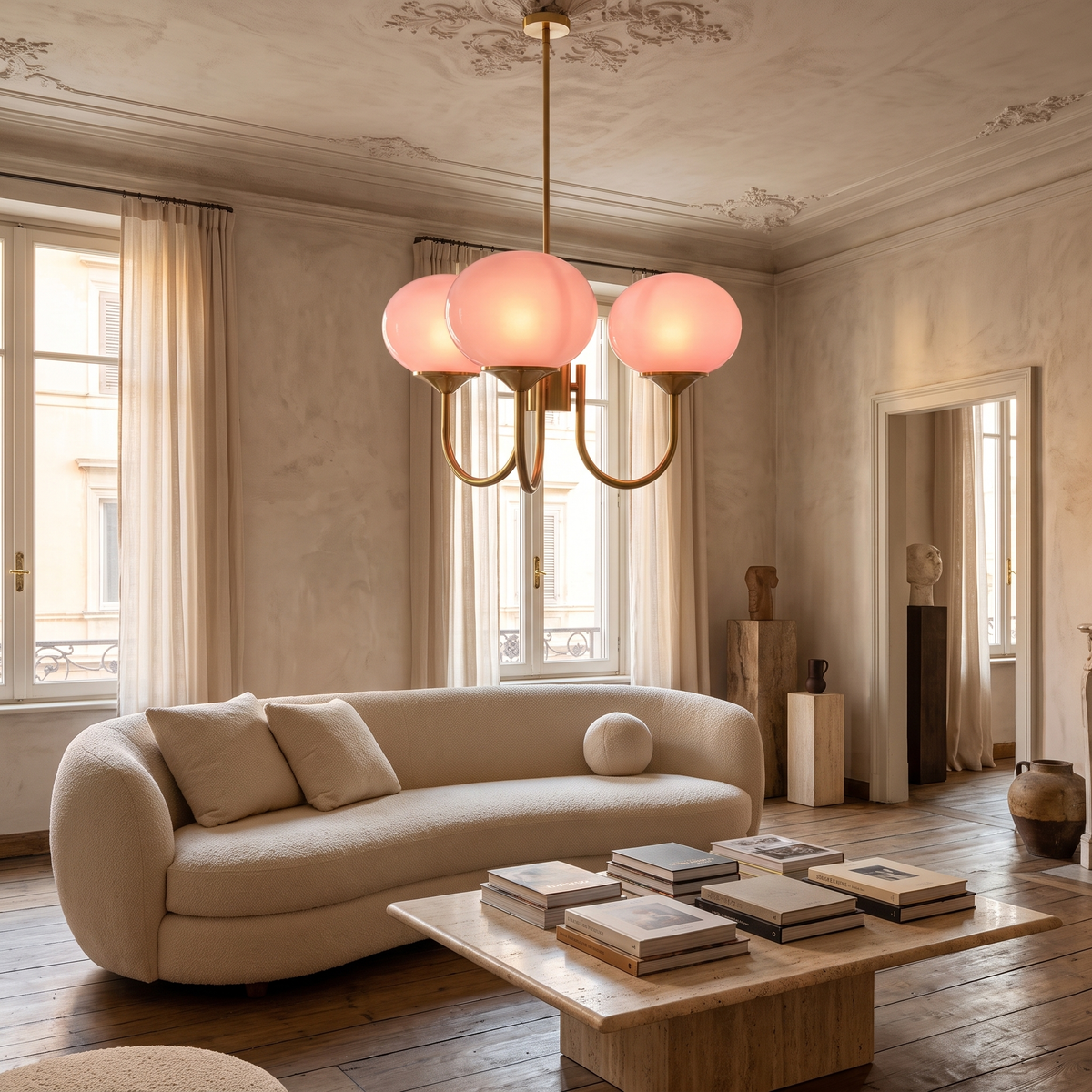 Pastel Glass Globe Chandelier in an elegant Italian interior