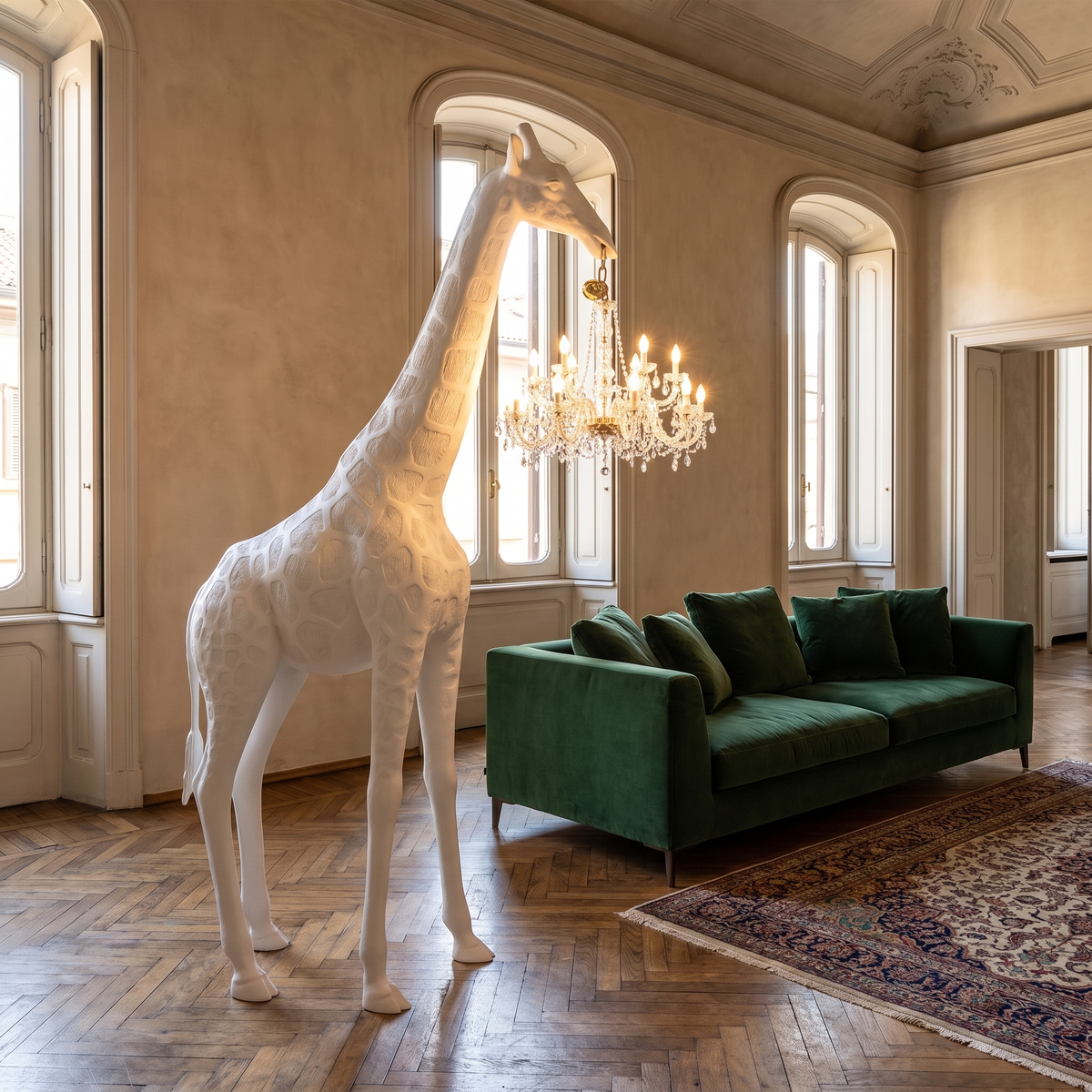 Giraffe Sculpture Floor Lamp in an elegant Italian interior