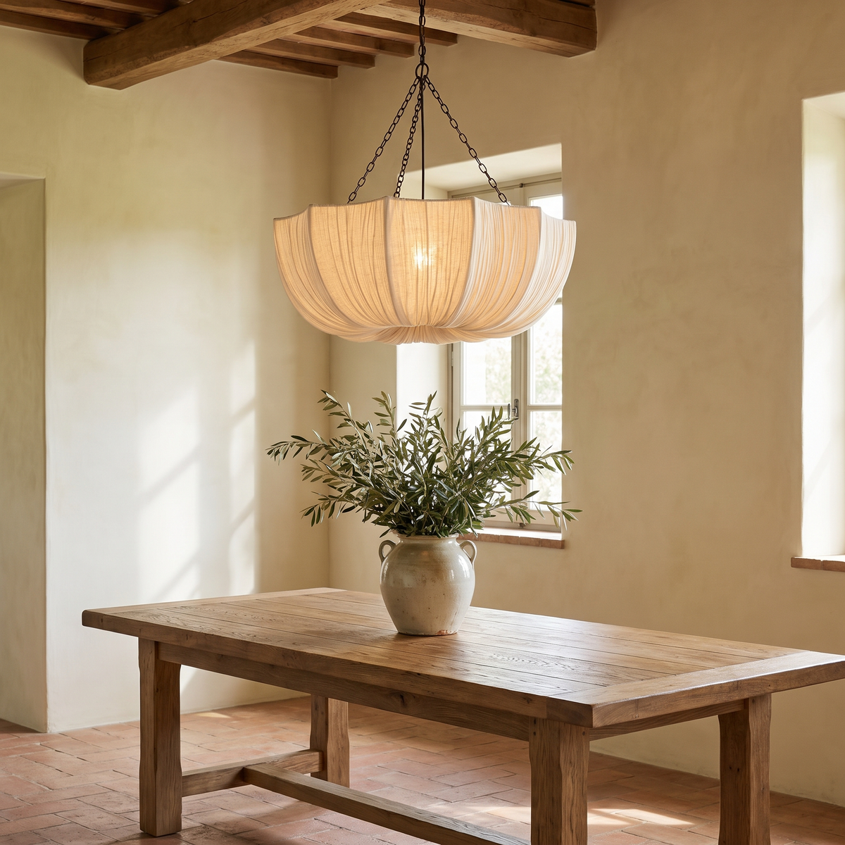 Draped Linen Pendant Light in an elegant Italian interior