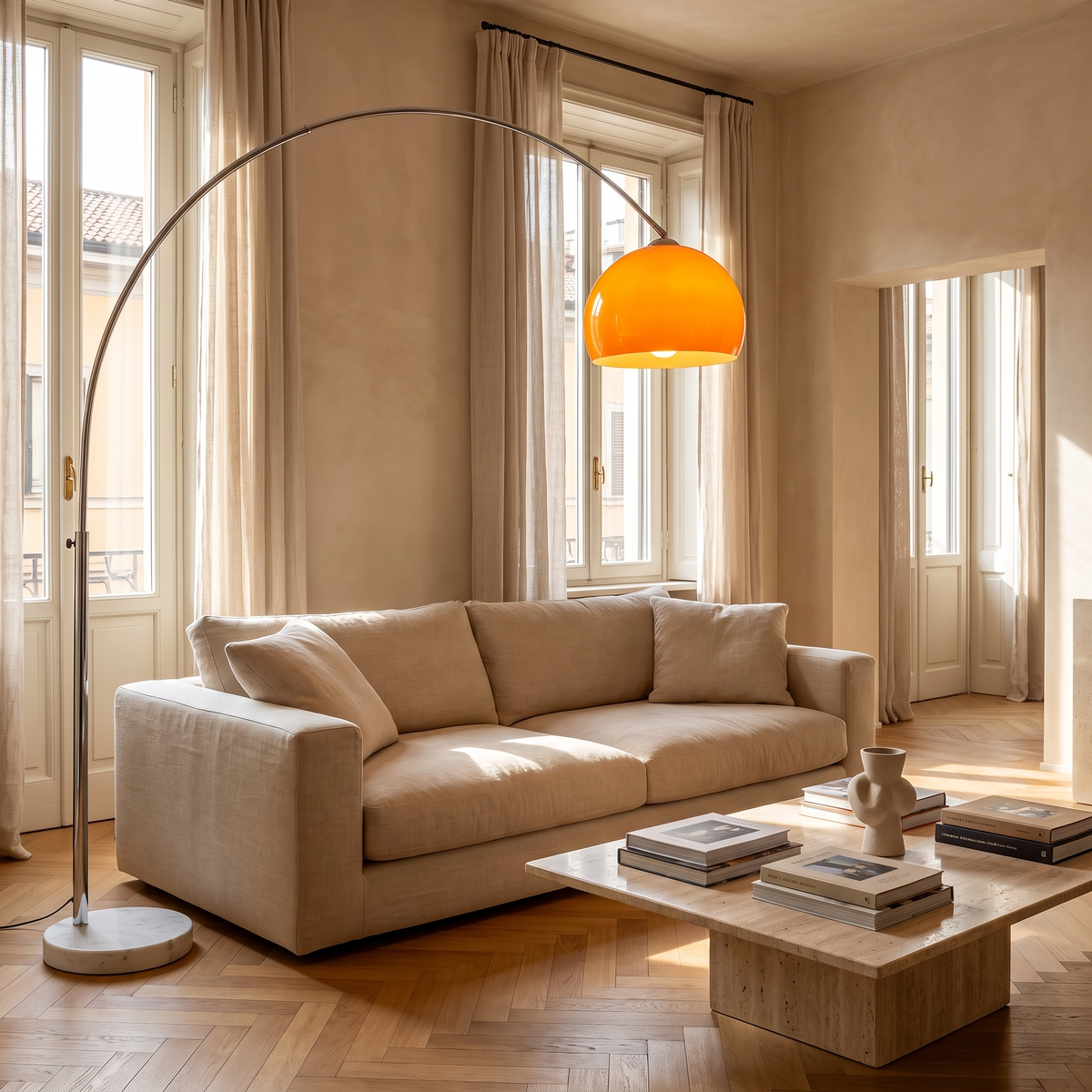 Chrome Arc Floor Lamp in an elegant Italian interior