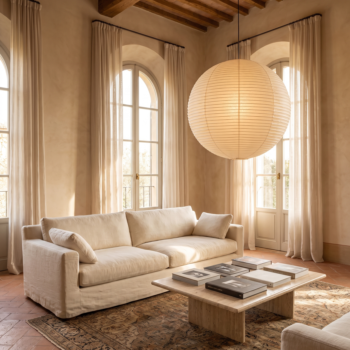 Round Rice Paper Lantern Pendant in an elegant Italian interior