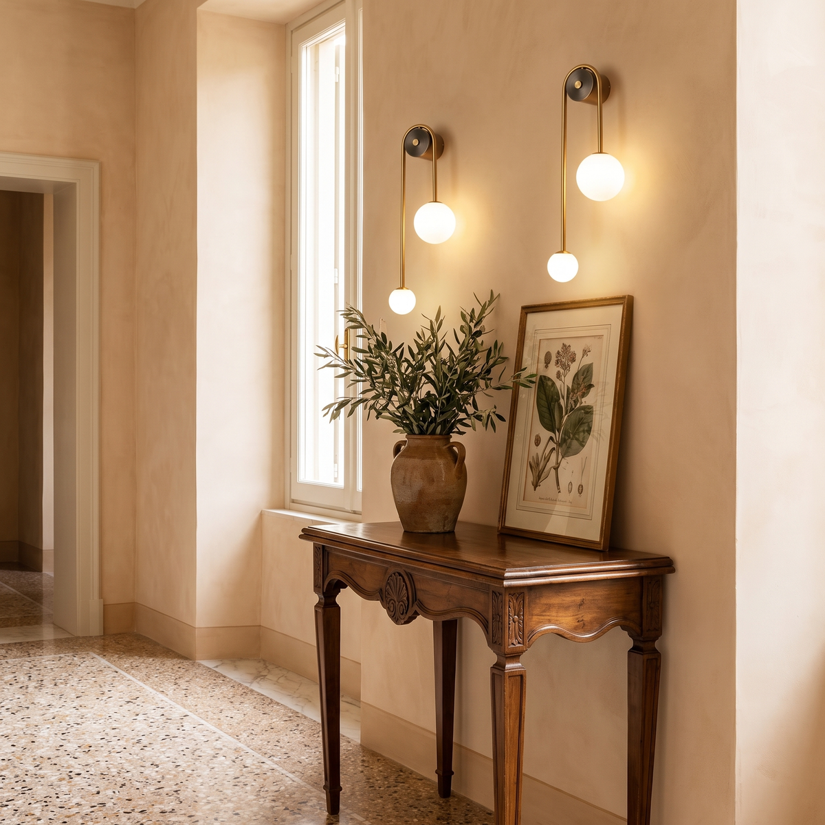 Gold White Glass Wall Sconce in an elegant Italian interior