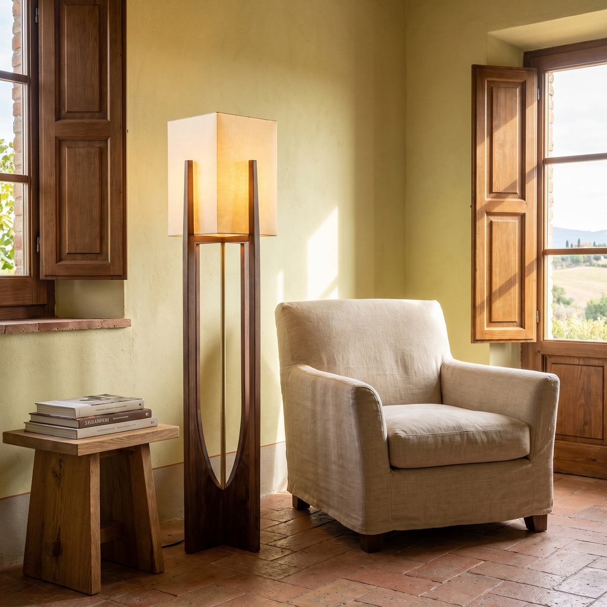 Wooden Parchment Floor Lamp in an elegant Italian interior