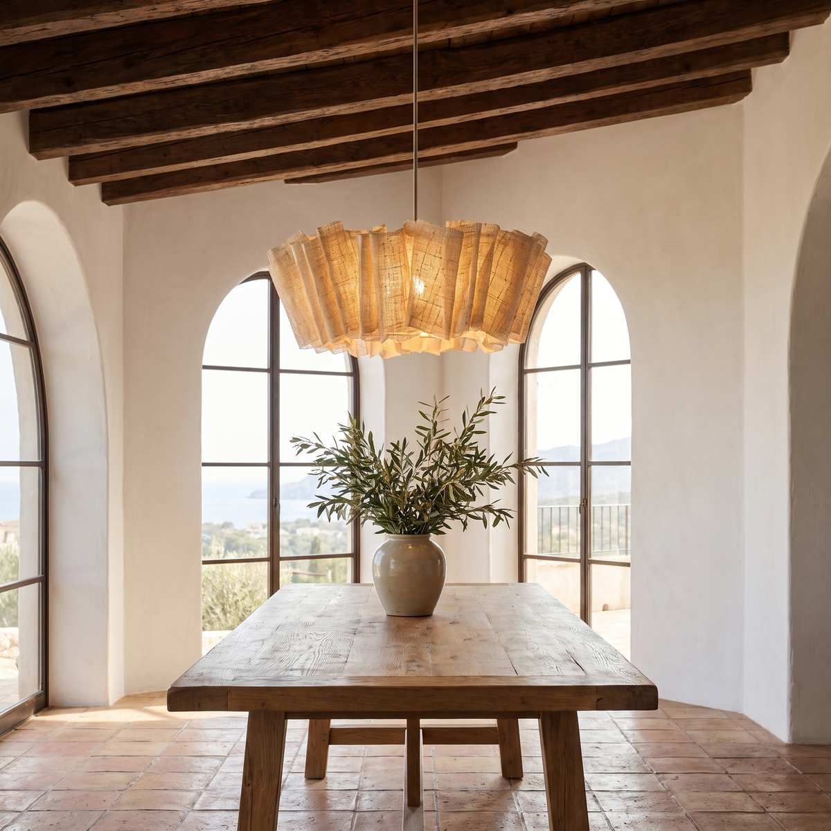 Woven Abaca Pendant Light in an elegant Italian interior