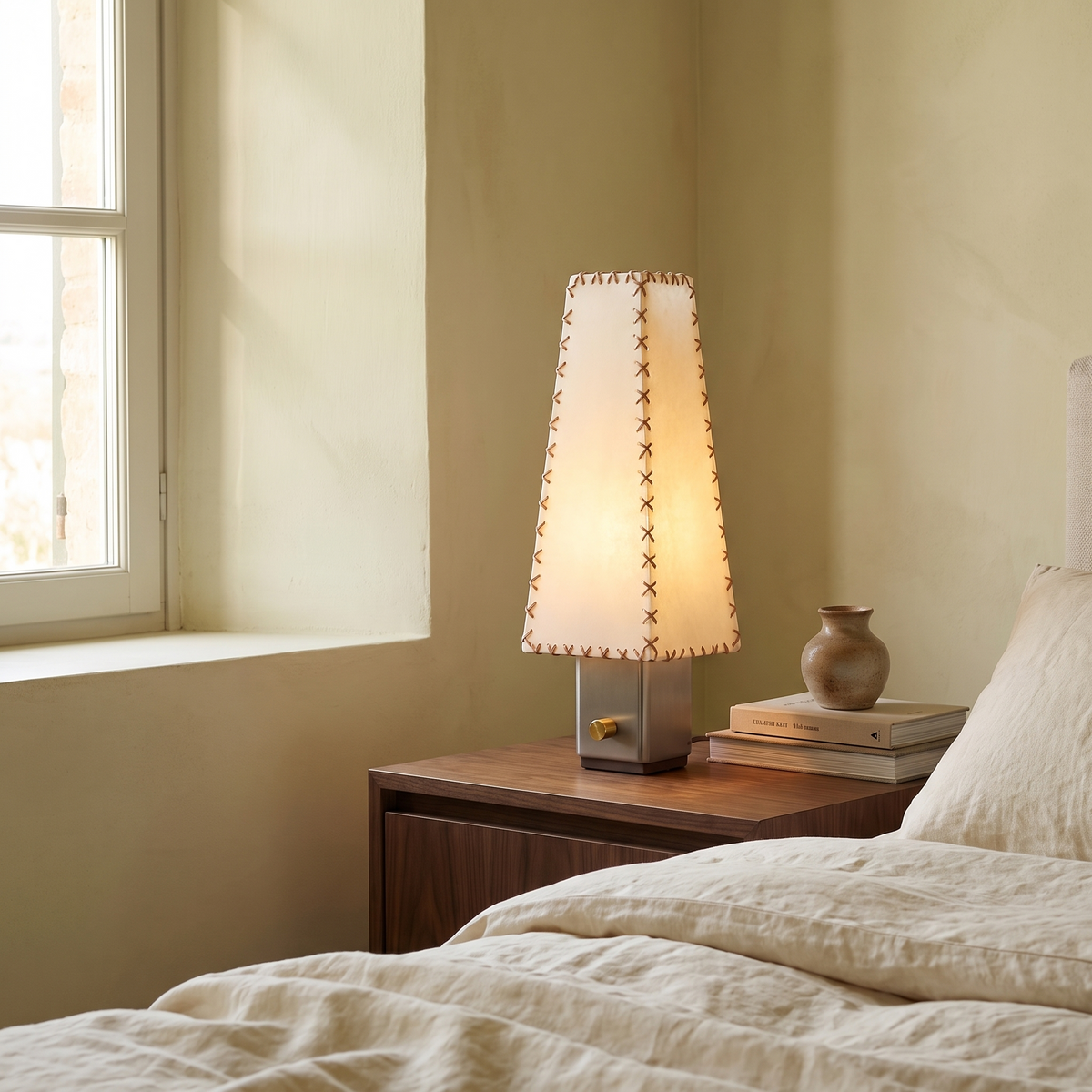 Hand-Stitched Parchment Table Lamp in an elegant Italian setting