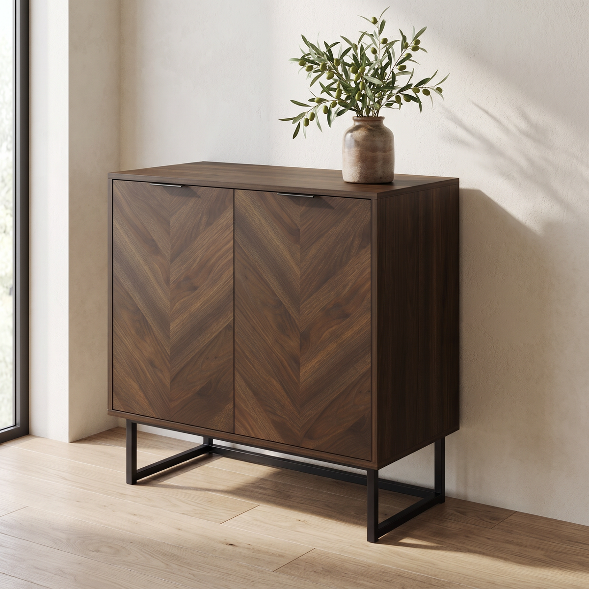 Walnut 2-Door Storage Cabinet in a warm Italian interior