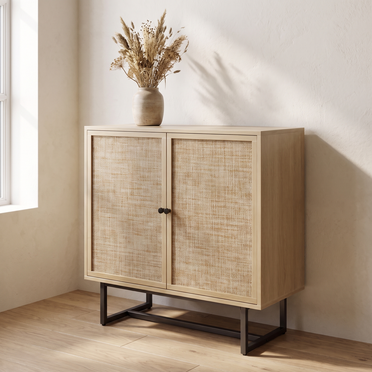 Rattan Storage Cabinet in a warm Italian interior
