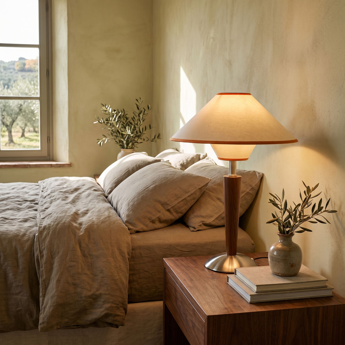 Fabric Shade Table Lamp in a warm Italian interior