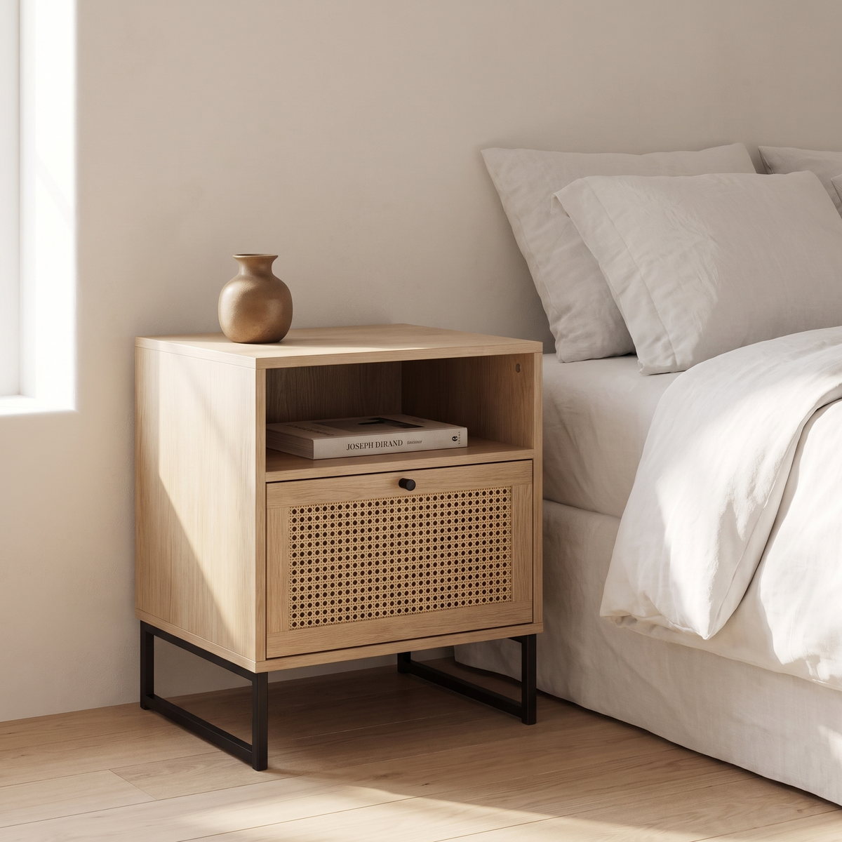 Rattan Nightstand in a warm Italian interior
