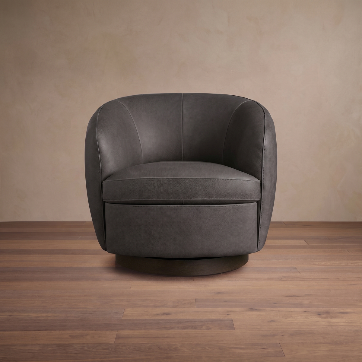 Leather Swivel Accent Chair in Lanie Graphite/Mocha