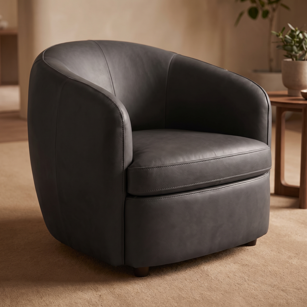 Leather Swivel Accent Chair in Lanie Graphite/Mocha