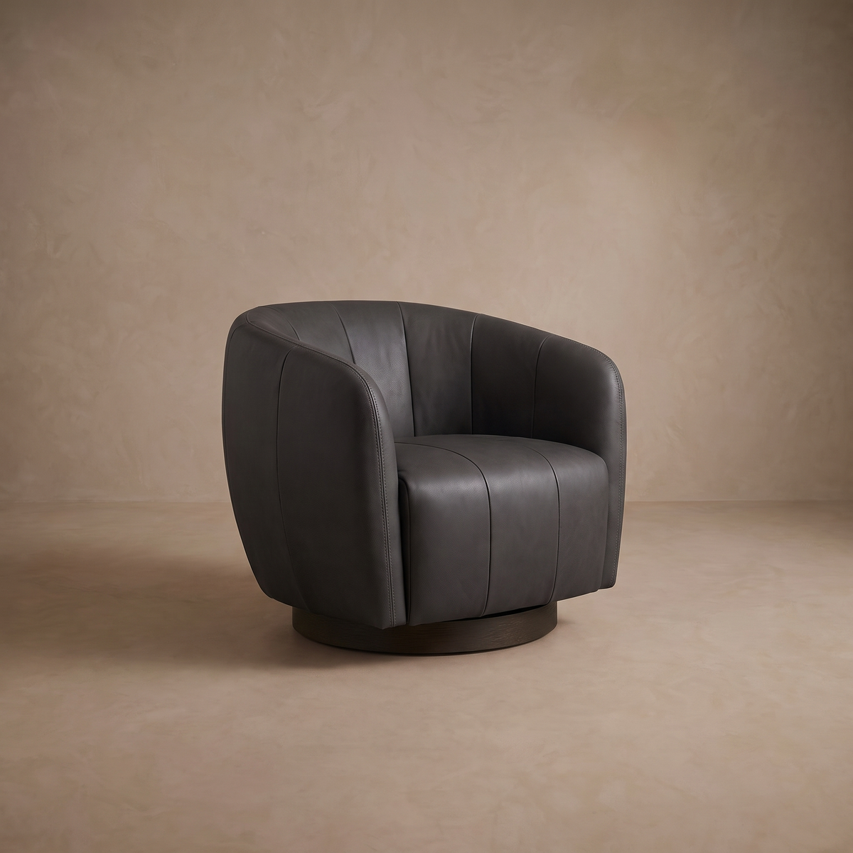 Leather Swivel Accent Chair in Lanie Graphite/Mocha