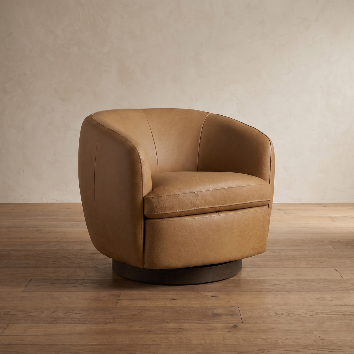 Leather Swivel Accent Chair in Lanie Camel/Mocha