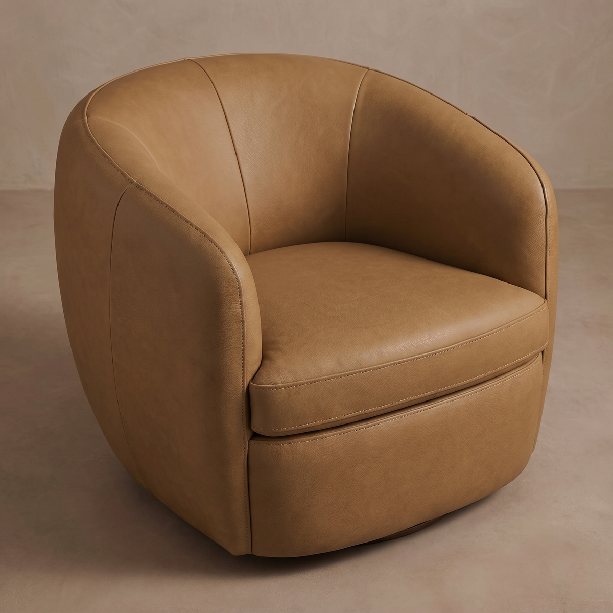 Leather Swivel Accent Chair in Lanie Camel/Mocha