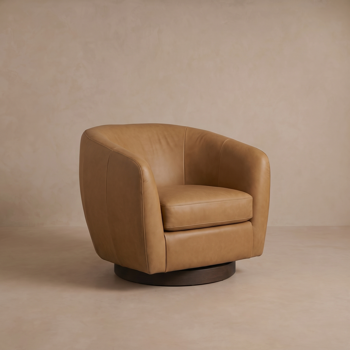 Leather Swivel Accent Chair in Lanie Camel/Mocha