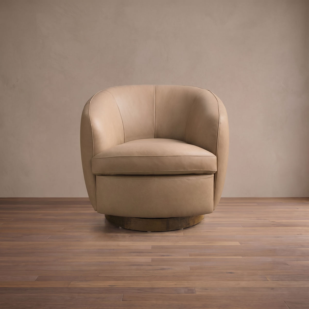 Leather Swivel Accent Chair in Dante Taupe/Mocha