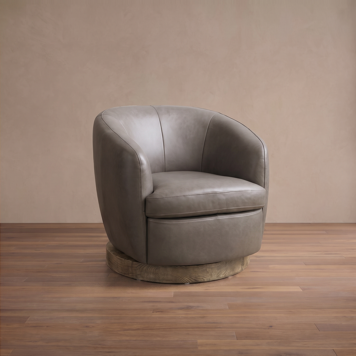 Leather Swivel Accent Chair in Dante Slate/Fawn