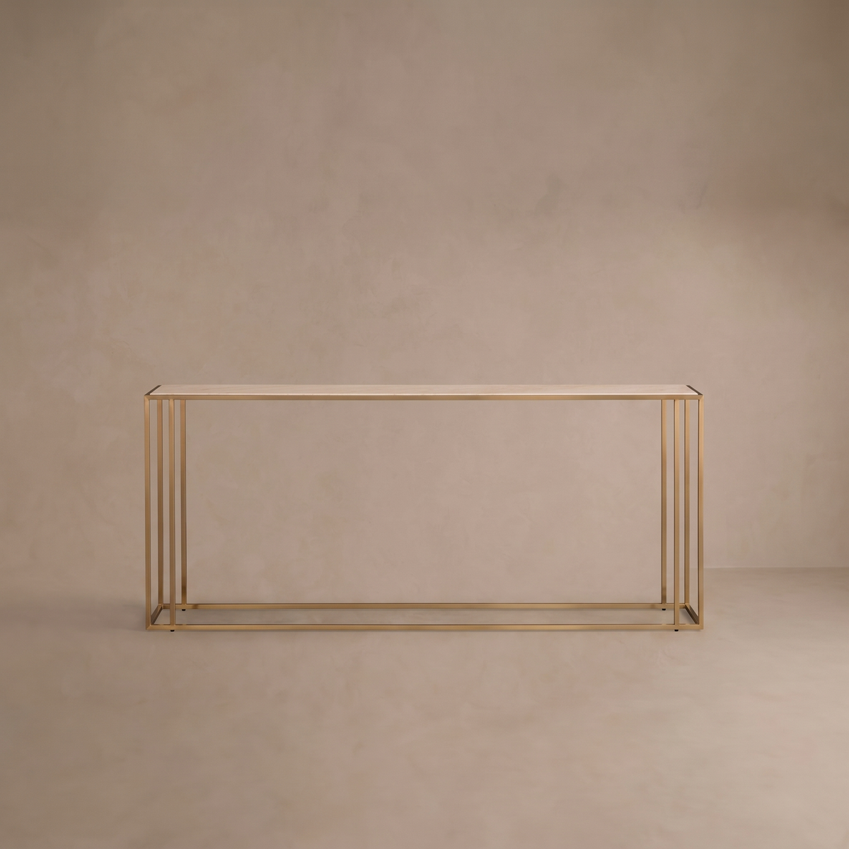 Natural Stone Console Table, Beige Coralle top, Antique Brass base