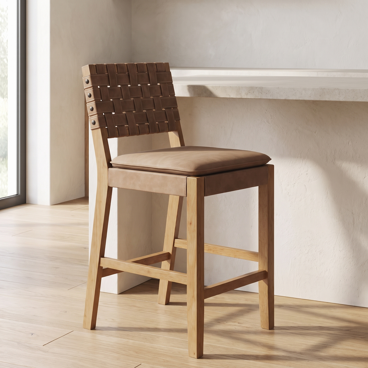Woven Back Counter Bar Stool in a warm Italian interior