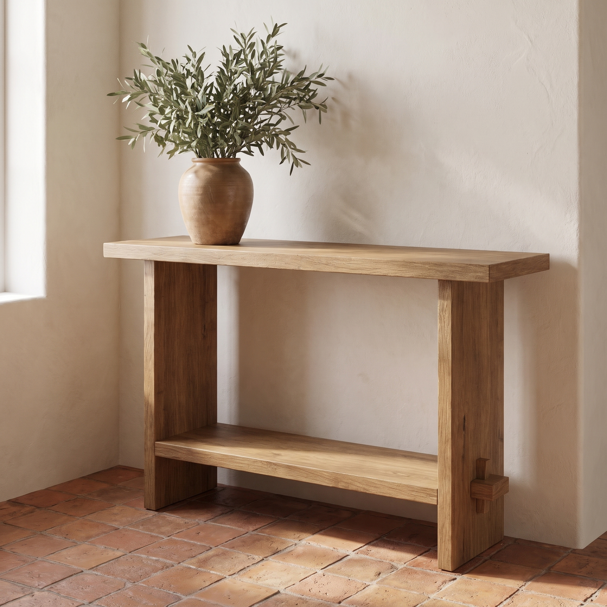 Rustic Wood Console Table in a warm Italian interior