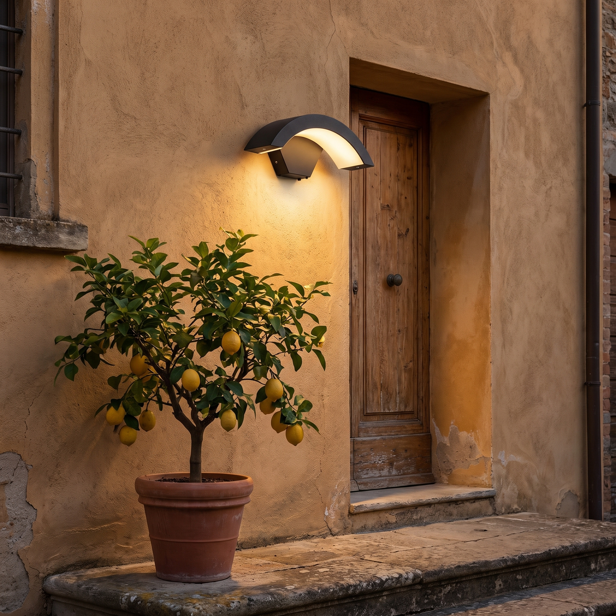 Curved Outdoor LED Wall Light on an Italian townhouse facade