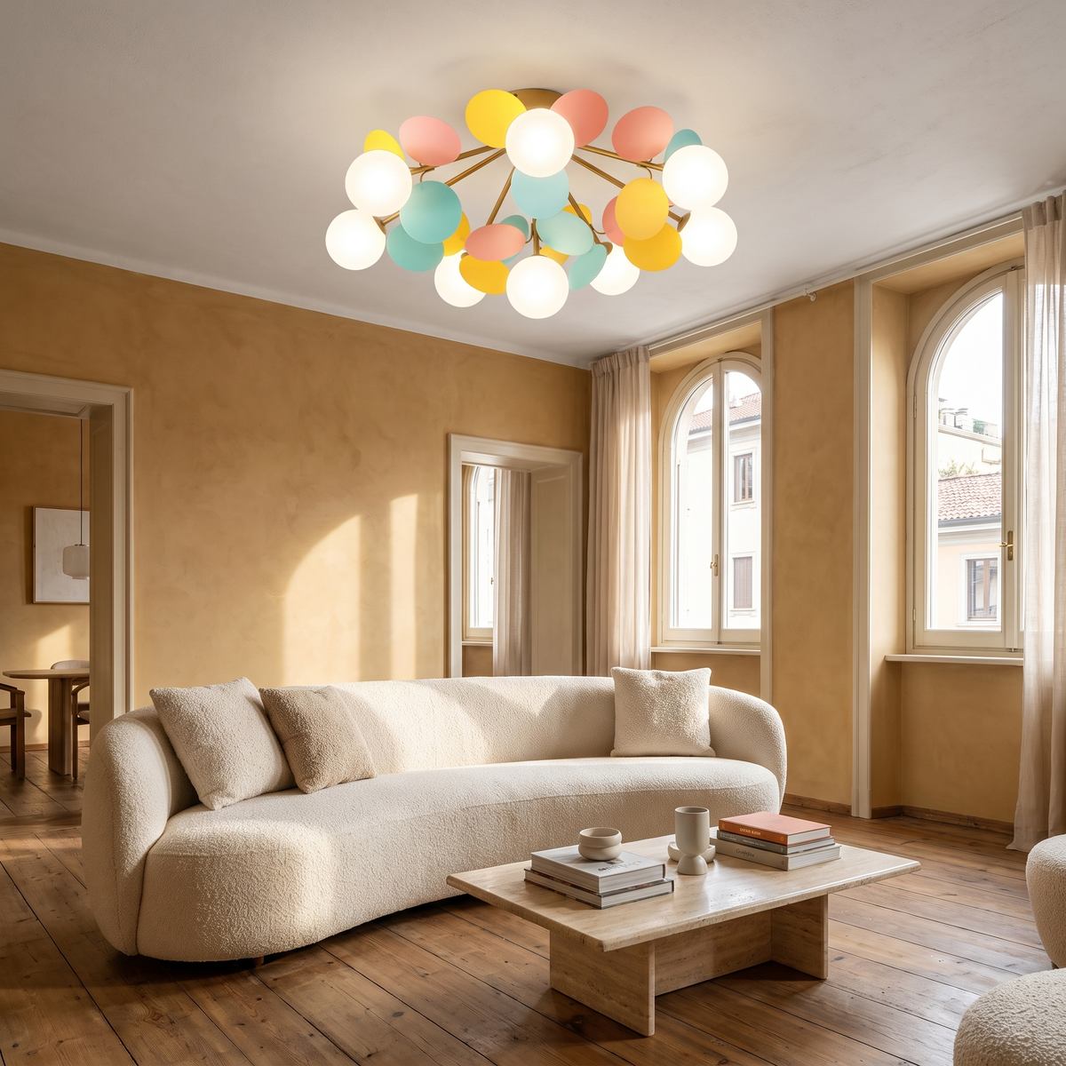 Pastel Disc Ceiling Light in a warm Italian interior